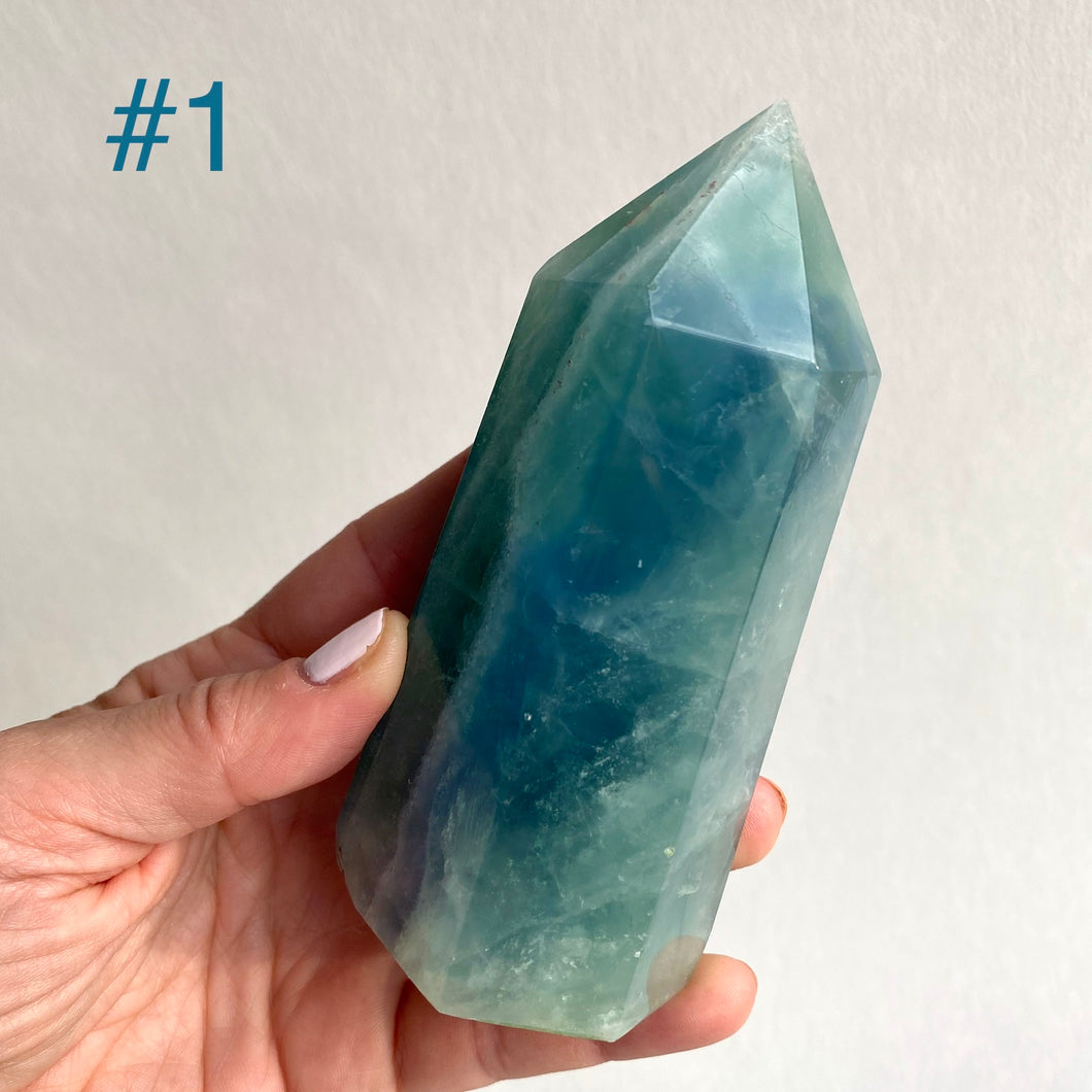 Blue Fluorite Crystal Points, 10-11 cm