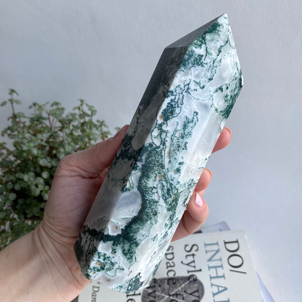 Moss Agate Crystal Point XL #2
